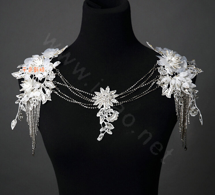 Sweety Bride Wedding Lace Flower Tassel Crystal Shawl Rhinestone Bridal Princess Shoulder Chain Jewelry