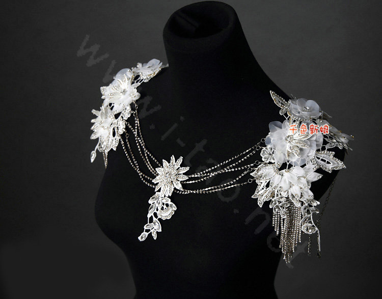 Sweety Bride Wedding Lace Flower Tassel Crystal Shawl Rhinestone Bridal Princess Shoulder Chain Jewelry