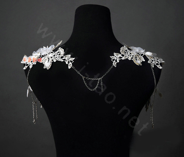 Sweety Bride Wedding Lace Flower Tassel Crystal Shawl Rhinestone Bridal Princess Shoulder Chain Jewelry