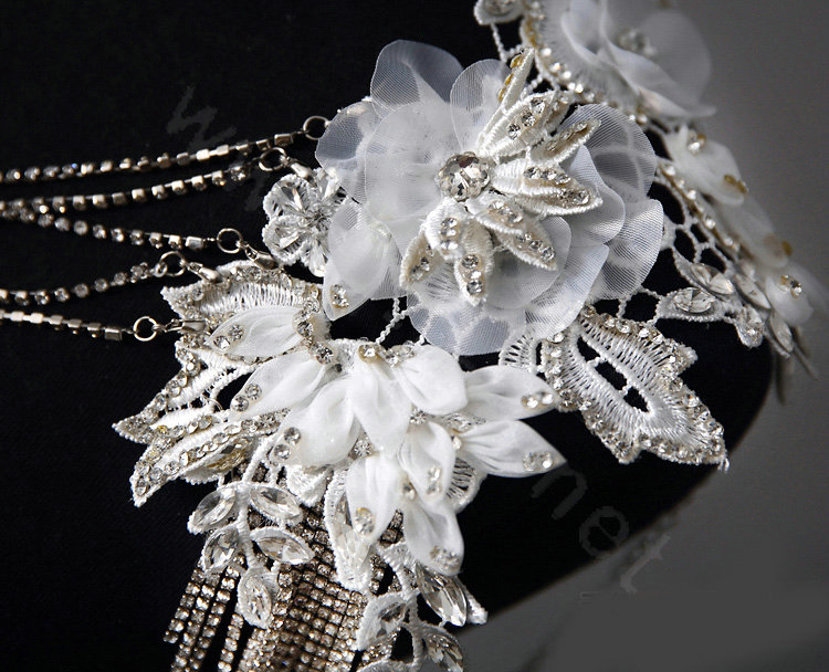 Sweety Bride Wedding Lace Flower Tassel Crystal Shawl Rhinestone Bridal Princess Shoulder Chain Jewelry