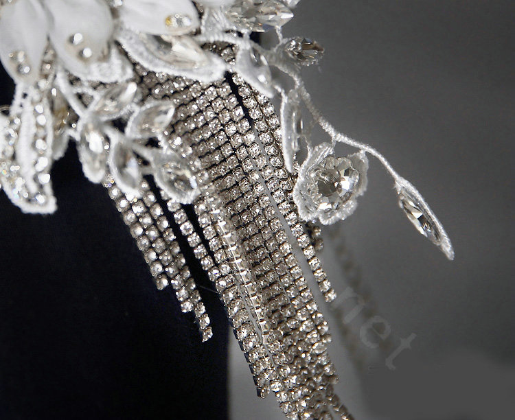 Sweety Bride Wedding Lace Flower Tassel Crystal Shawl Rhinestone Bridal Princess Shoulder Chain Jewelry