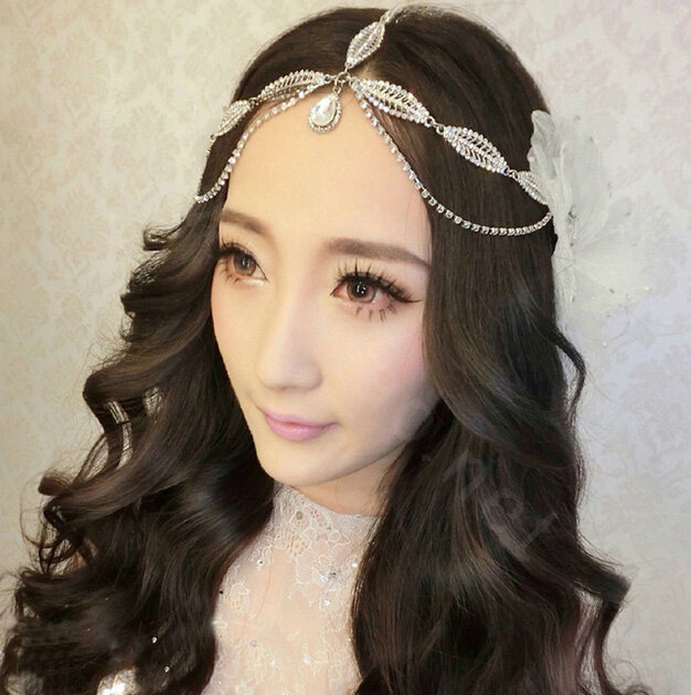 Sweety Leaves shape Rhinestone Pendent Frontlet Bridal Wedding Party Hair Headpiece Accessories