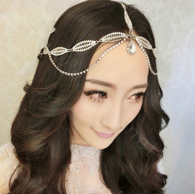 Sweety Leaves shape Rhinestone Pendent Frontlet Bridal Wedding Party Hair Headpiece Accessories