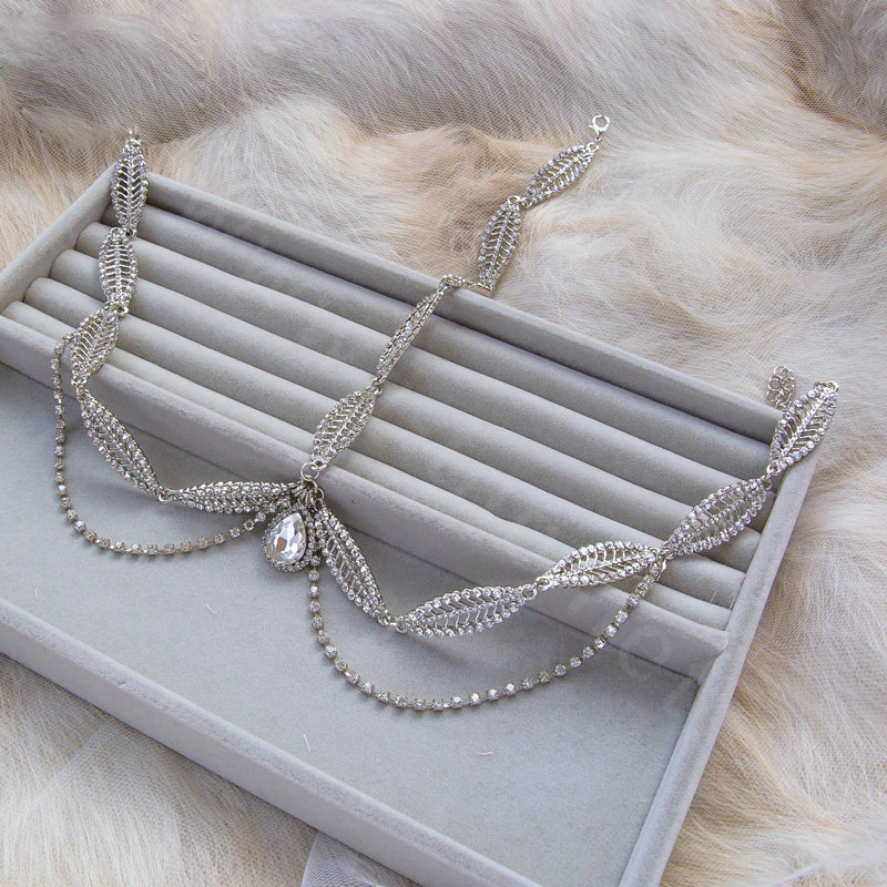 Sweety Leaves shape Rhinestone Pendent Frontlet Bridal Wedding Party Hair Headpiece Accessories