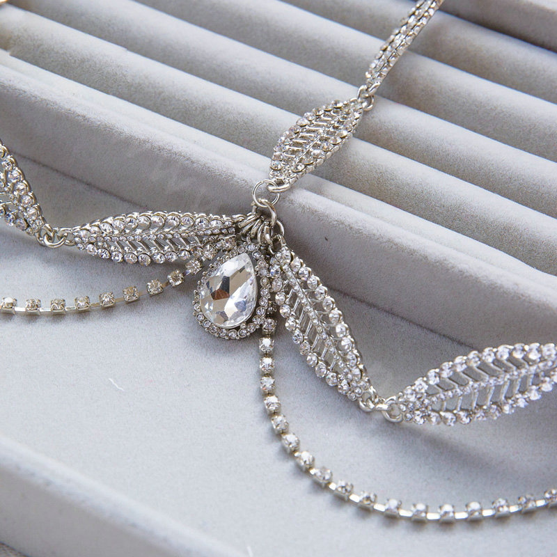 Sweety Leaves shape Rhinestone Pendent Frontlet Bridal Wedding Party Hair Headpiece Accessories