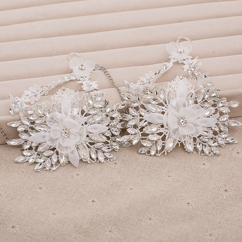 Sweety Style Lace Flower Rhinestone Bridal Wristlet Wedding Dress Perform Rhinestone Bracelet Accessories