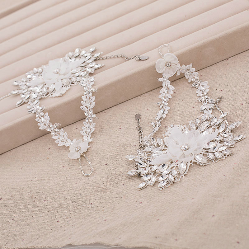 Sweety Style Lace Flower Rhinestone Bridal Wristlet Wedding Dress Perform Rhinestone Bracelet Accessories
