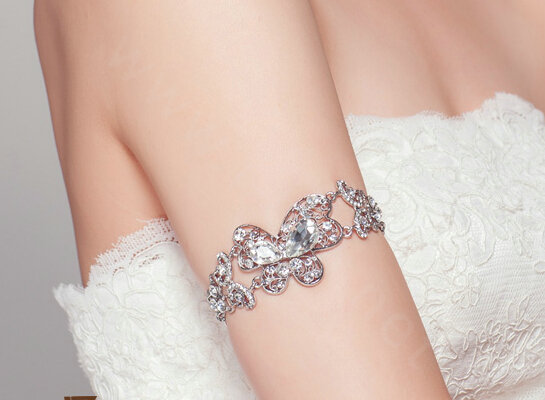 Sweety Style Rhinestone Butterfly Bridal Wedding Bracelet Crystal Armband Deco Armlet Chain