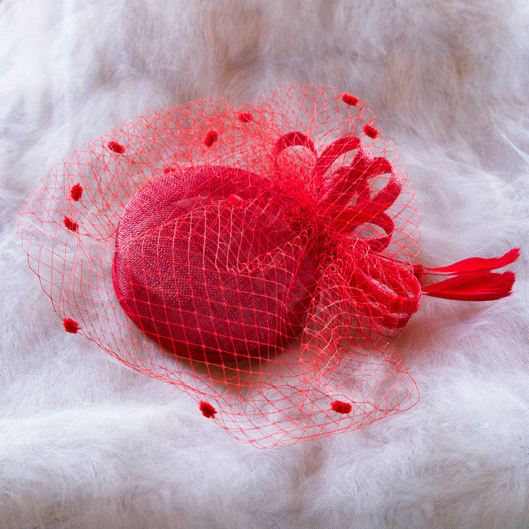 Vintage Bridal Flower Feathers Fascinator Wedding Accessories Prom Party Red Gauze Hats Face Veils