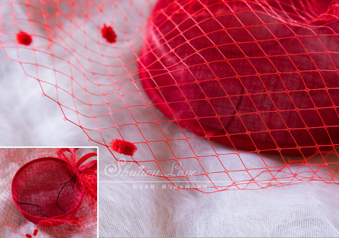 Vintage Bridal Flower Feathers Fascinator Wedding Accessories Prom Party Red Gauze Hats Face Veils