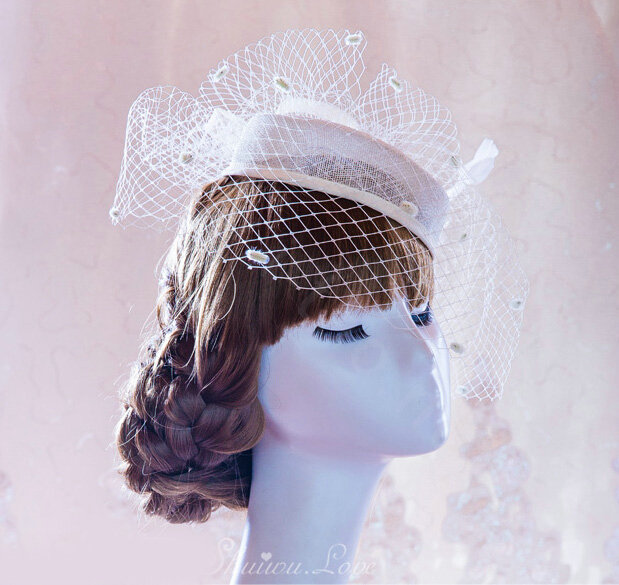 Vintage Bridal Flower Feathers Fascinator Wedding Accessories Prom Party White Gauze Hats Face Veils