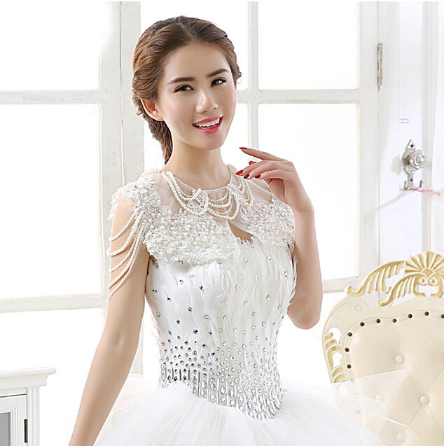 Vintage Bride Hollow Lace Flower Wedding Shawl Pearl Tassel Bridal Shoulder Chain Jewelry