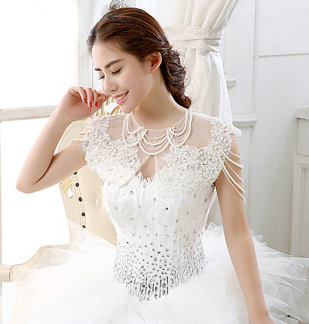 Vintage Bride Hollow Lace Flower Wedding Shawl Pearl Tassel Bridal Shoulder Chain Jewelry