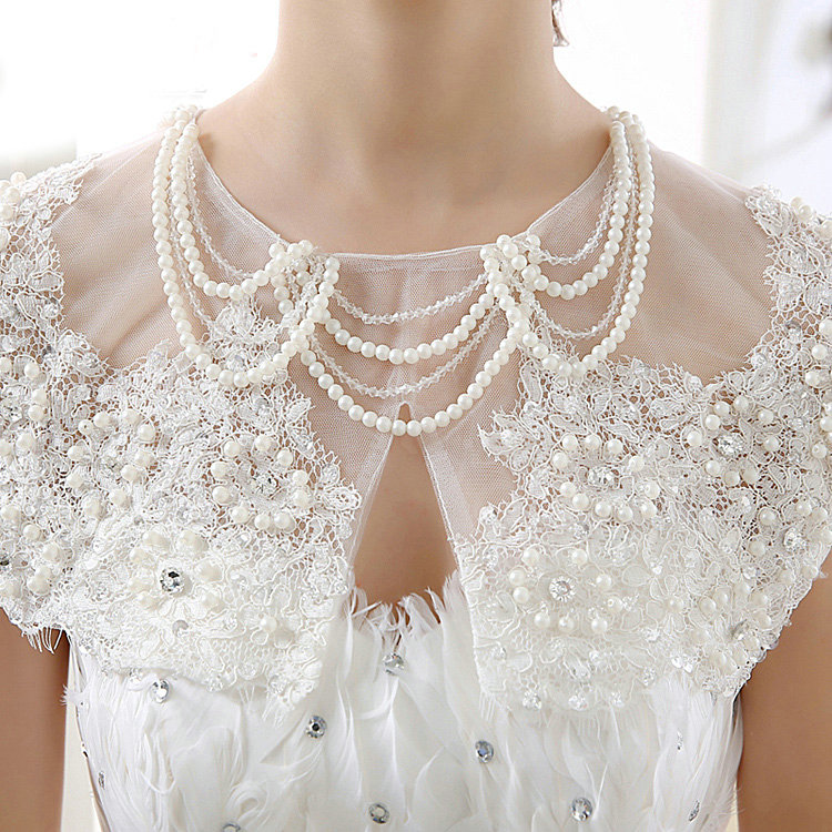 Vintage Bride Hollow Lace Flower Wedding Shawl Pearl Tassel Bridal Shoulder Chain Jewelry