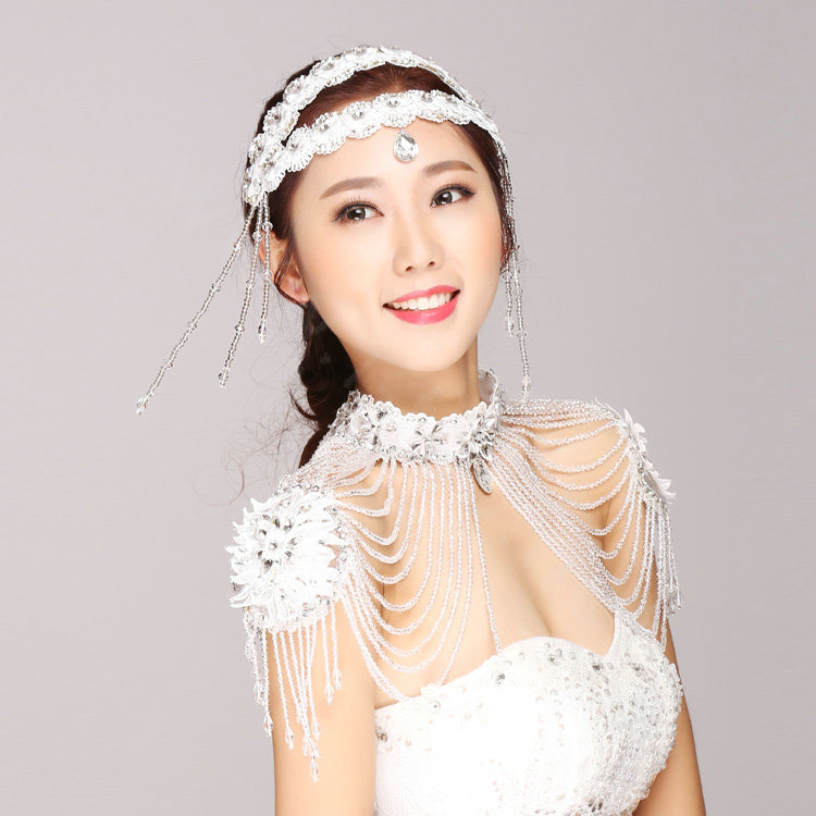 Vintage Bride Wedding Crystal Beads Tassel Necklace Bridal Lace Rhinestone Choker Shoulder Chain Jewelry