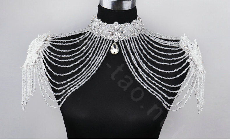 Vintage Bride Wedding Crystal Beads Tassel Necklace Bridal Lace Rhinestone Choker Shoulder Chain Jewelry