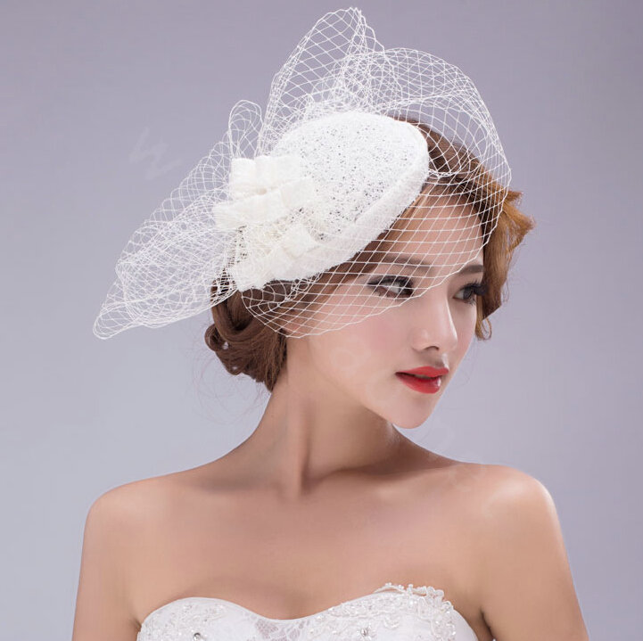 Vintage Gauze Bridal Fascinator Hair Clip Accessories Bride Wedding Dress Prom Hat Face Veils