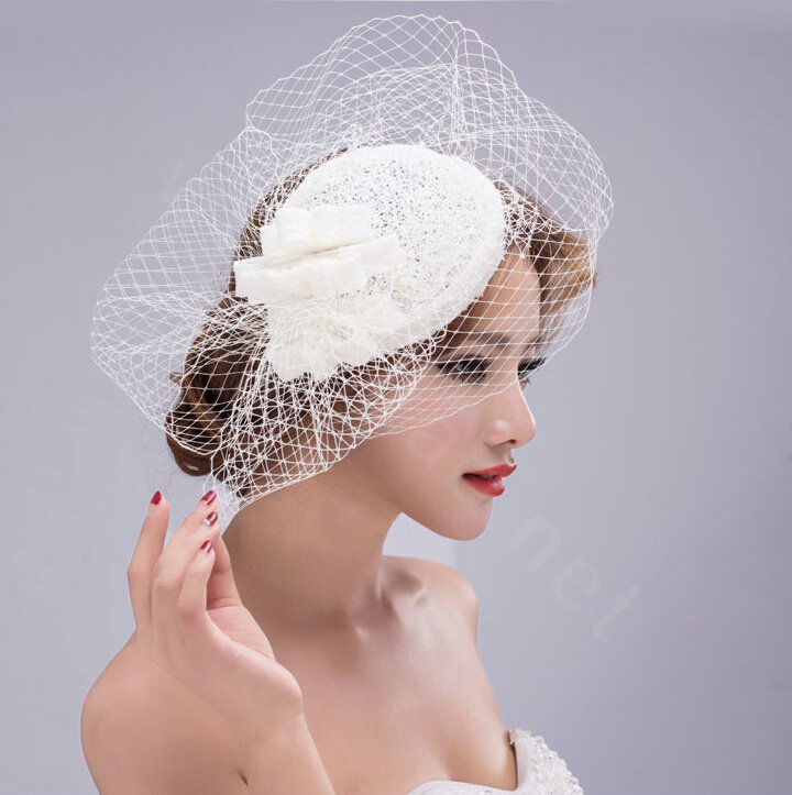Vintage Gauze Bridal Fascinator Hair Clip Accessories Bride Wedding Dress Prom Hat Face Veils