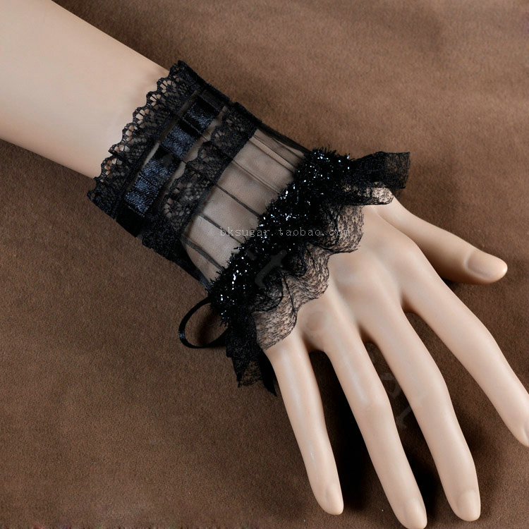 Vintage Gothic Style Rhinestone Black Lace Bridal Wristlet Wedding Dress Party Perform Bracelet Accessories