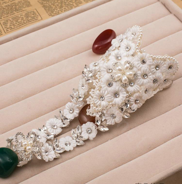 Vintage Lace Flower Rhinestone Bridal Wristlet Wedding Dress Perform Crystal Pearl Bracelet Accessories