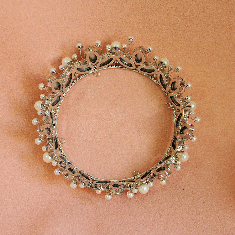 Vintage Luxurious European Style Tiaras Handmade Large Round Crystal Pearl Princess Bridal Hair Crown
