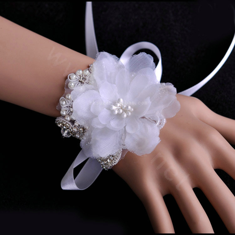 Vintage Romantic Rhinestone Pearl Lace Flower Bridal Wristlet Wedding Dress Perform Bracelet Accessories