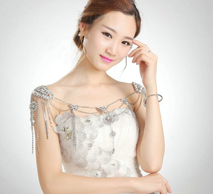 Wedding Crystal Tassel Luxury Multi Layers Rhinestone Bridal Shoulder Chain Strap Necklace jewelry