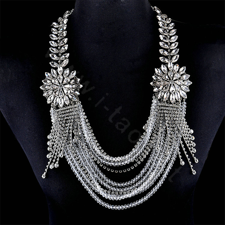 Wedding Flower Crystal Luxury Multi Layers Rhinestone Beads Bridal Shoulder Strap Necklace jewelry