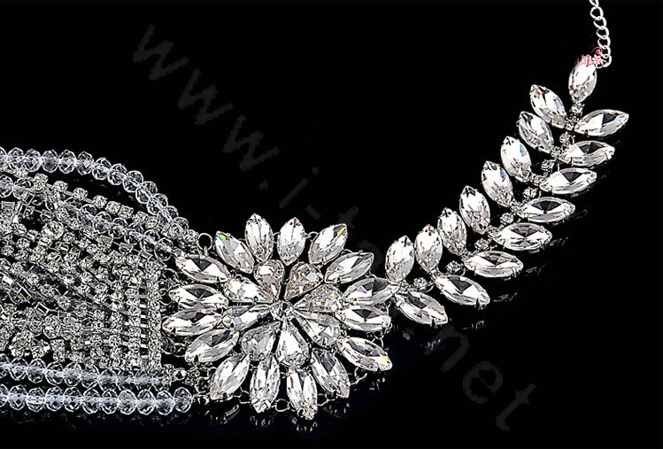 Wedding Flower Crystal Luxury Multi Layers Rhinestone Beads Bridal Shoulder Strap Necklace jewelry