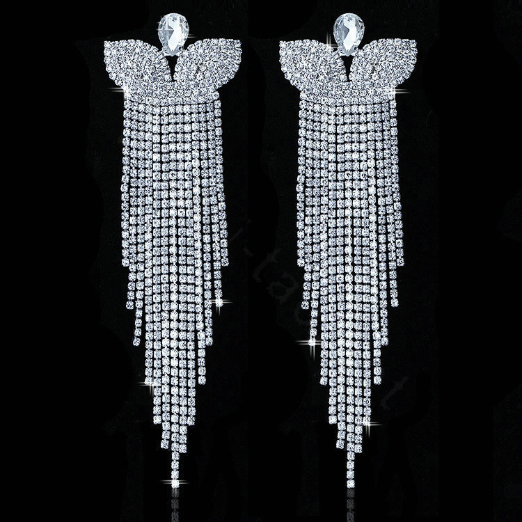 Butterfly Shape Wedding Jewelry Czech Rhinestone Crystal Bridal Long Earrings for Women Wedding Accessory Best Gift
