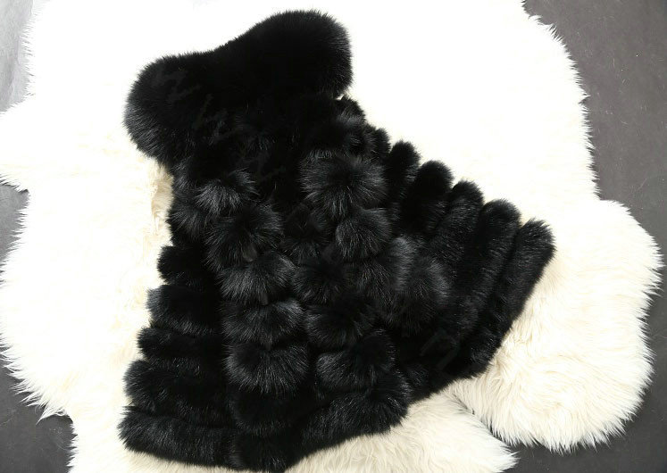 Calssic Luxury Genuine Real Whole Fox Fur Vest Fashion Women Medium-long Fur Gliet - Black