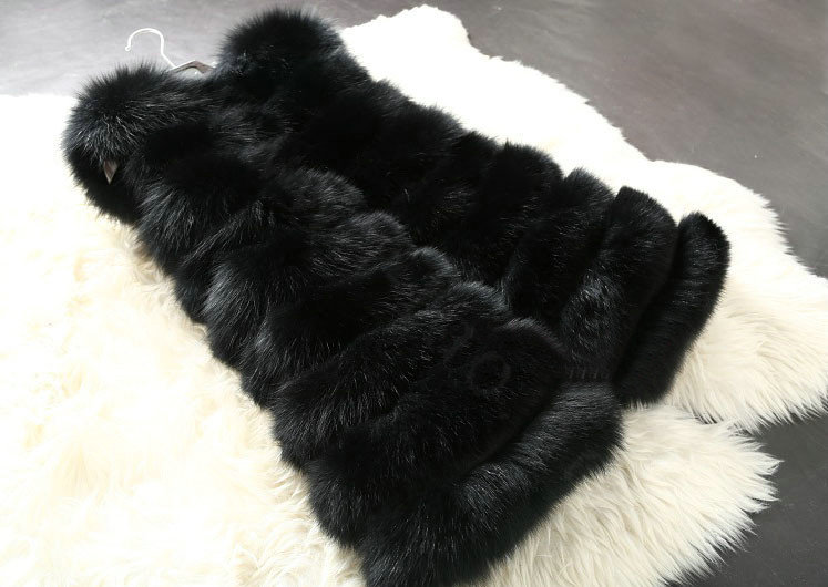 Calssic Luxury Genuine Real Whole Fox Fur Vest Fashion Women Medium-long Fur Gliet - Black