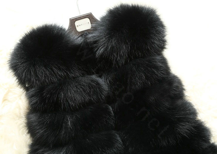 Calssic Luxury Genuine Real Whole Fox Fur Vest Fashion Women Medium-long Fur Gliet - Black