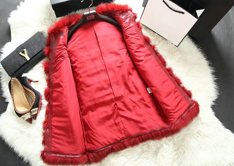 Calssic Luxury Genuine Real Whole Fox Fur Vest Fashion Women Medium-long Fur Gliet - Red