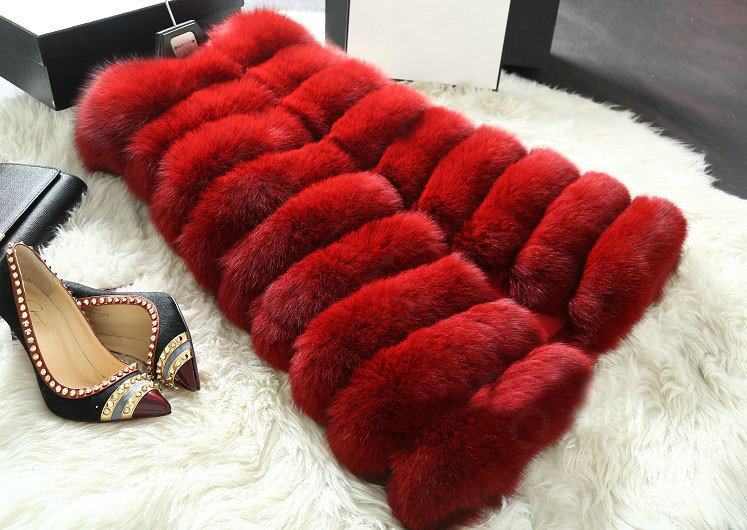 Calssic Luxury Genuine Real Whole Fox Fur Vest Fashion Women Medium-long Fur Gliet - Red