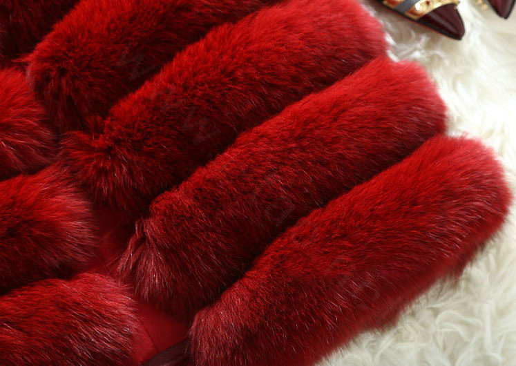 Calssic Luxury Genuine Real Whole Fox Fur Vest Fashion Women Medium-long Fur Gliet - Red