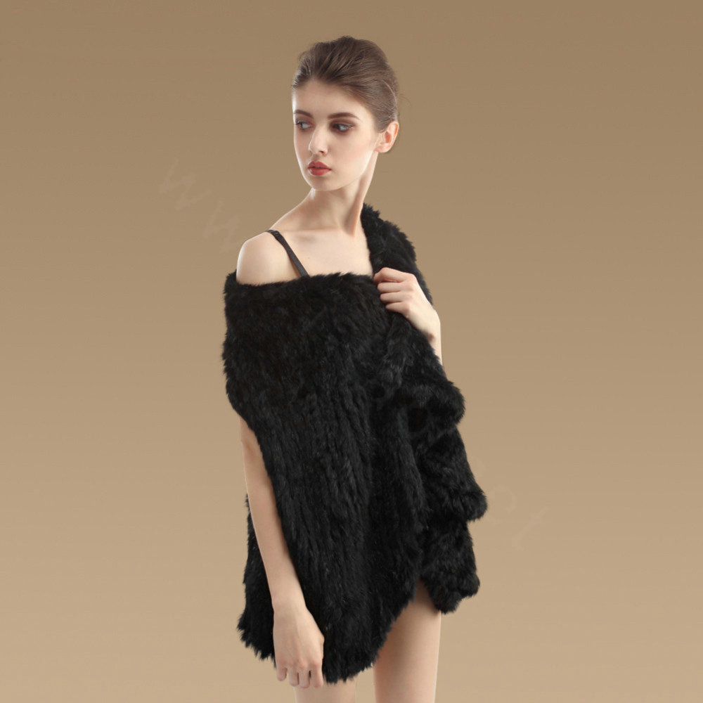 Calssic Luxury Natural Rabbit Fur Vests Gilet Women Irregular Knitted Rabbit Fur Waistcoat - Black