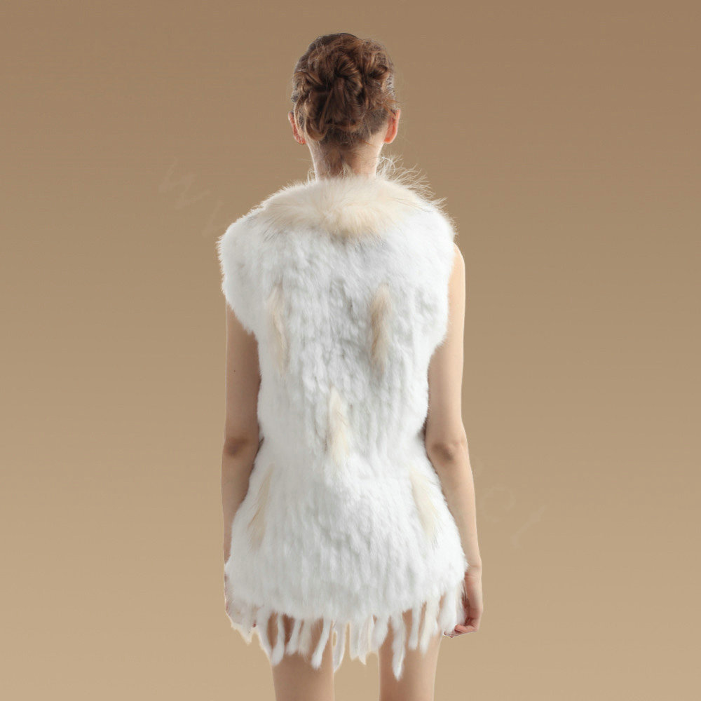 Delicate Natural Knit Rabbit Fur Vests Winter Fashion Women's Real Raccoon Fur Waistcoat - White