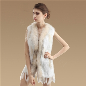 Delicate Natural Knit Rabbit Fur Vests Winter Fashion Women's Real Raccoon Fur Waistcoat - White