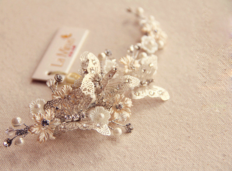 Elegant Bridal Butterfly Sliver Crystal Pearl Hairpins Sets Wedding Women Hair Barrettes Clip Accessories