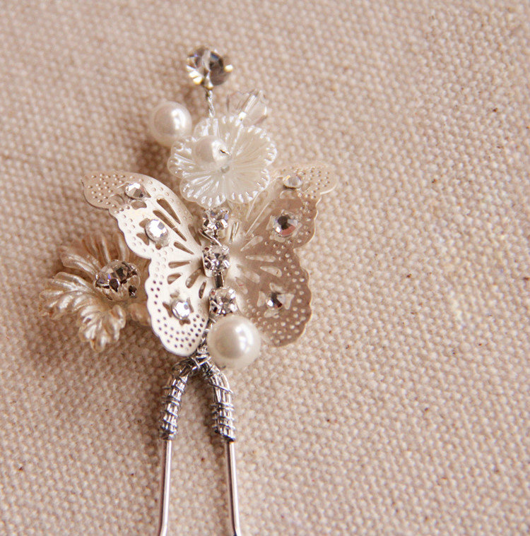 Elegant Bridal Butterfly Sliver Crystal Pearl Hairpins Sets Wedding Women Hair Barrettes Clip Accessories