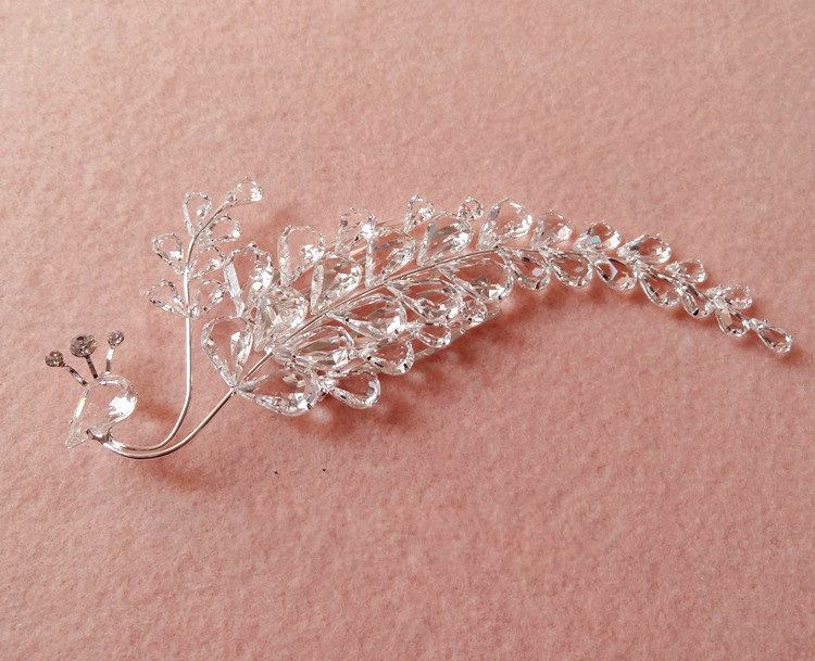Elegant Bridal Sliver Clear Crystal Peacock Wedding Headpiece Women Headbands Accessories