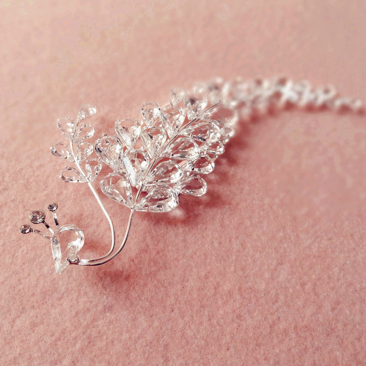 Elegant Bridal Sliver Clear Crystal Peacock Wedding Headpiece Women Headbands Accessories
