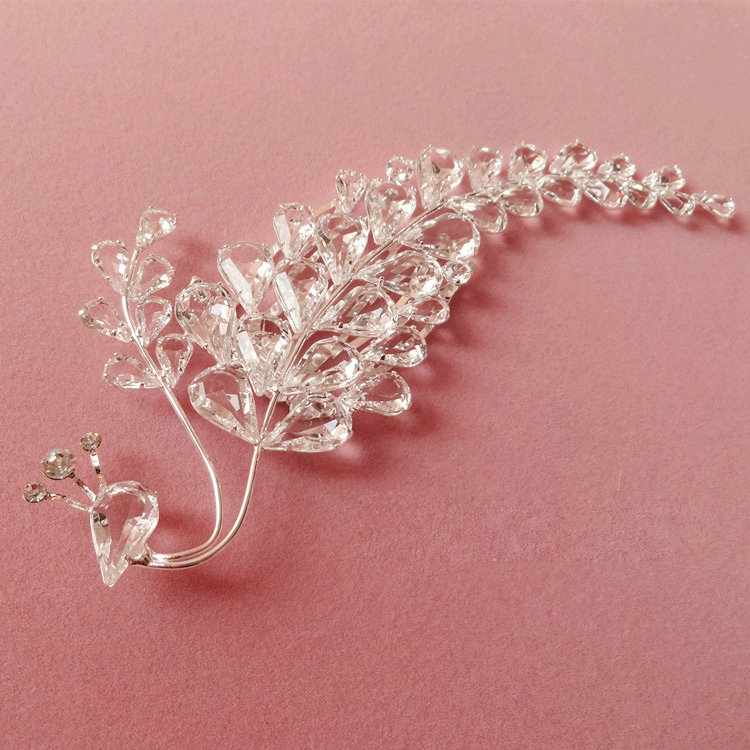Elegant Bridal Sliver Clear Crystal Peacock Wedding Headpiece Women Headbands Accessories