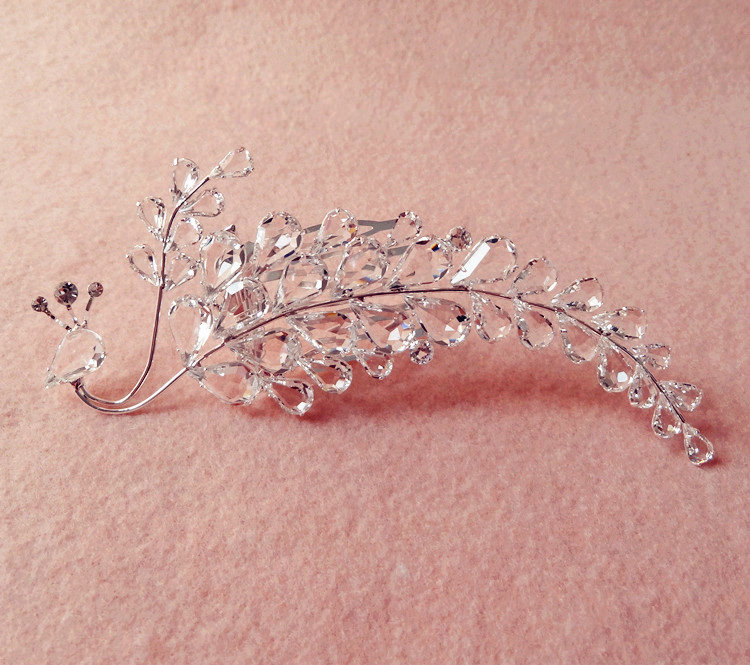 Elegant Bridal Sliver Clear Crystal Peacock Wedding Headpiece Women Headbands Accessories