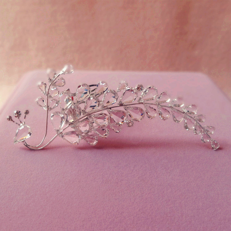 Elegant Bridal Sliver Clear Crystal Peacock Wedding Headpiece Women Headbands Accessories