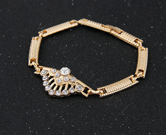 Elegant Fan-shaped Wedding Jewelry Sets Crystal Gold Plated Bridal Necklace Earrings Bracelet Ring 4pcs/set