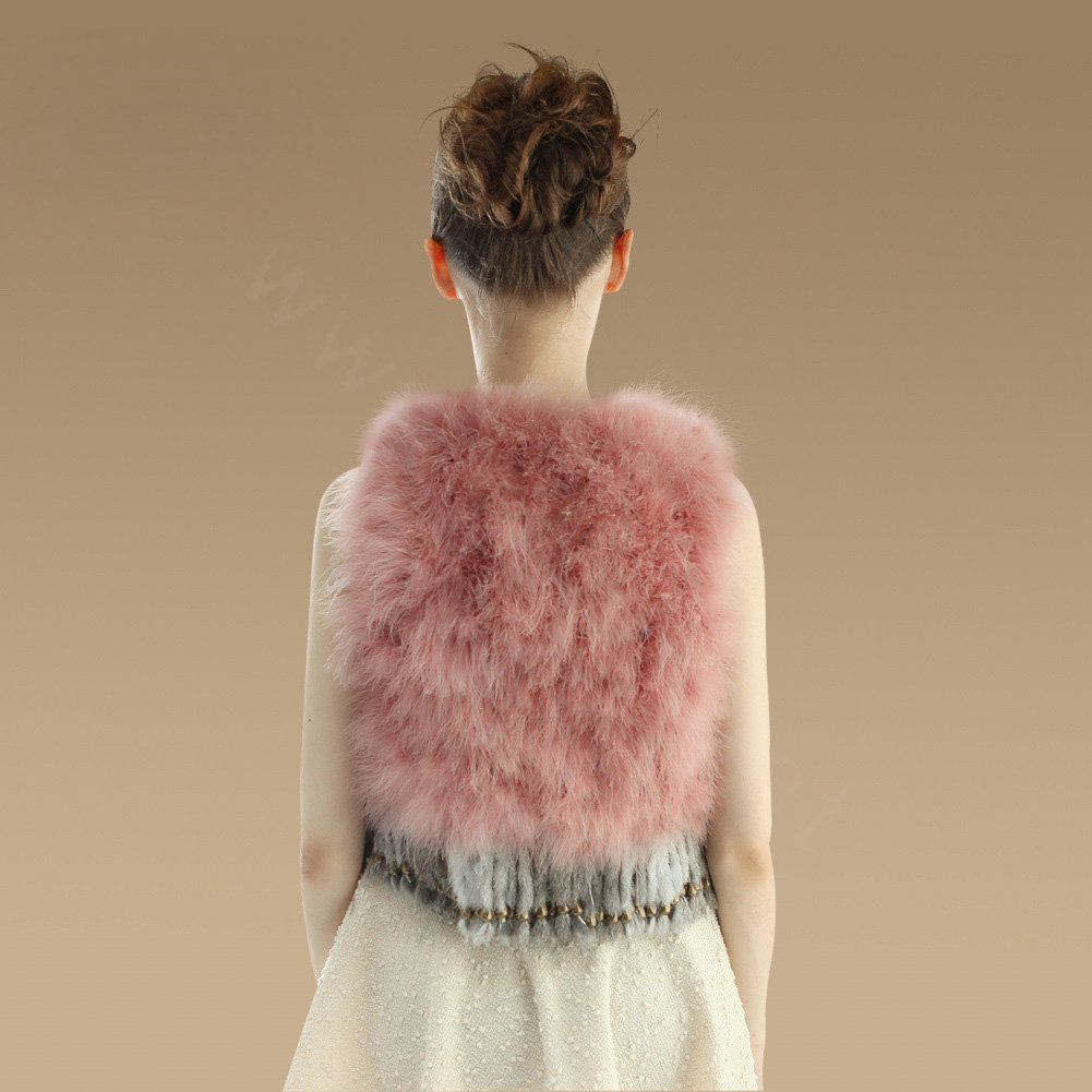 Elegant Nature Turkey Fur Vest With Ostrich Fur Waistcoat Fashion Women Fur Tassels Gilet - Deep Pink