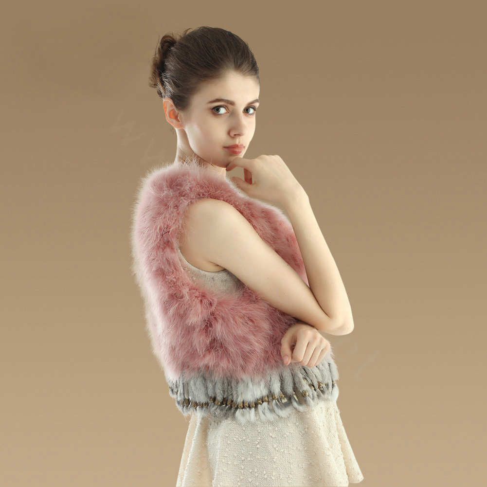 Elegant Nature Turkey Fur Vest With Ostrich Fur Waistcoat Fashion Women Fur Tassels Gilet - Deep Pink