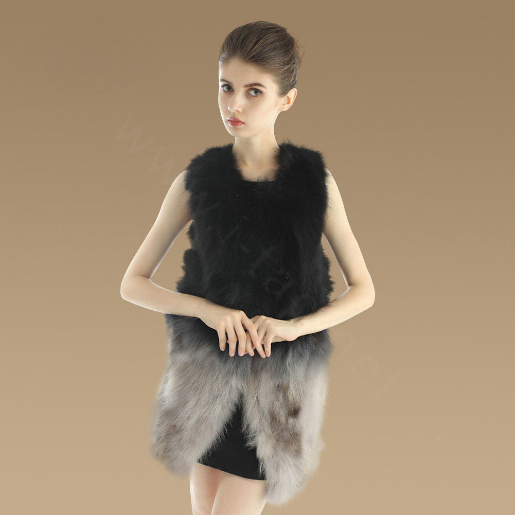 Elegant Unique Genuine Real Raccoon Fur Vest Fashion Women Long Fur Waistcoat - Black Grey